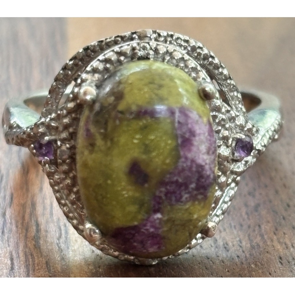 STS Atlantisite And Amethyst Sterling Silver Ring Size 9